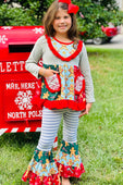 Christmas Printed Tiered Ruffle Pants Set