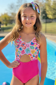 Hot Pink Rainbow Leopard Knot Top Tankini Swimsuit