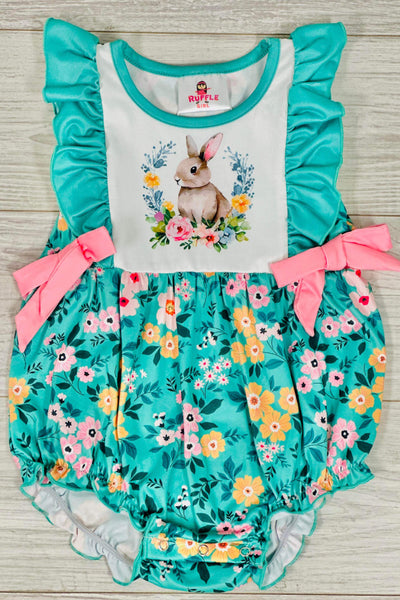 Classic Floral Easter Bunny Ruffled Infant Romper