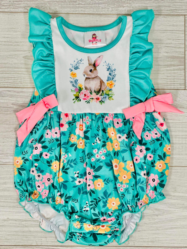 Classic Floral Easter Bunny Ruffled Infant Romper