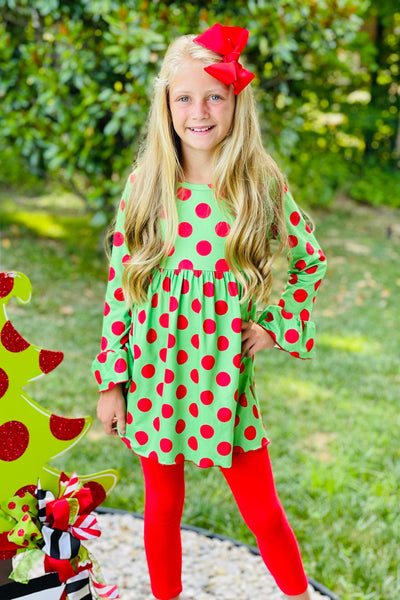 Green & Red Polka Dot Leggings Set