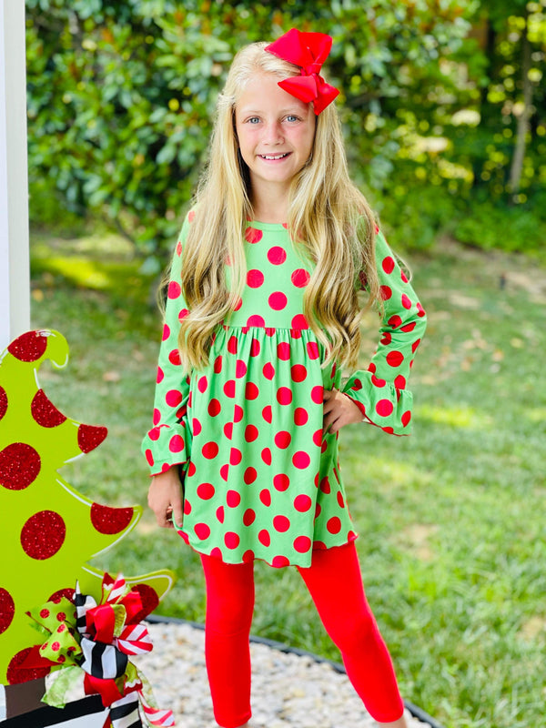 Green & Red Polka Dot Leggings Set