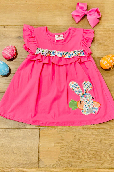 Hot Pink Floral Easter Bunny Frill Dress