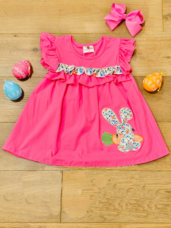 Hot Pink Floral Easter Bunny Frill Dress