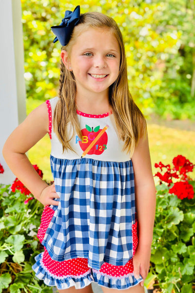 Ready To Learn Gingham and Polka Dot Shorts Set