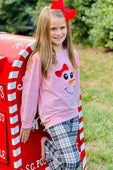 Pink Holiday Snowman Plaid Flare Pants Set