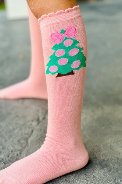 Pink Christmas Tree Socks