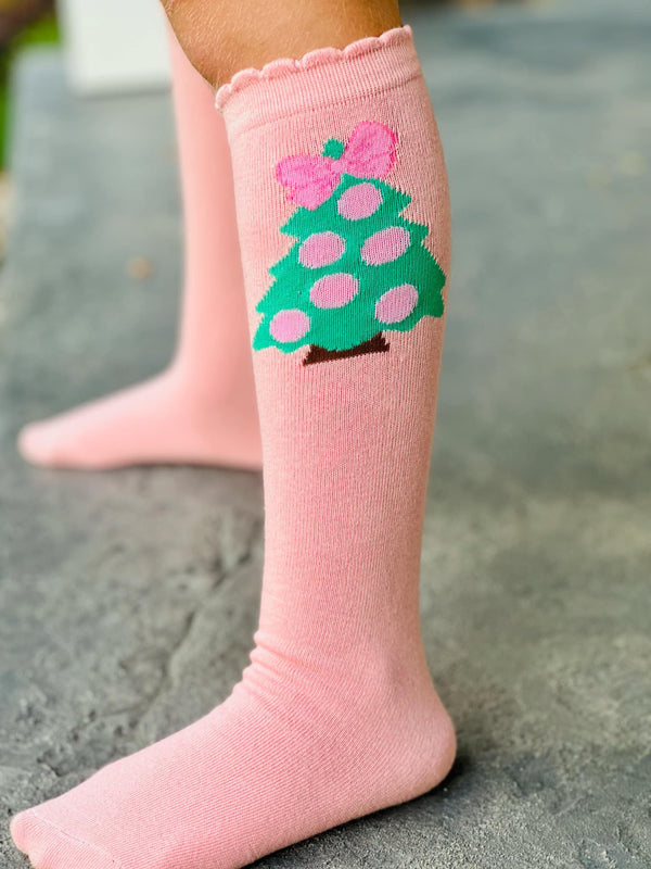 Pink Christmas Tree Socks