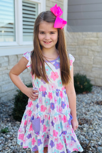 Pink & Lavender Floral Ruffle Tier Dress