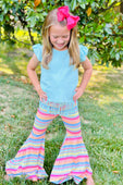 RG™ Blue Sunset Sherbet Stripes Fringe Bell Bottom Pants Set