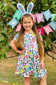 Rainbow Doodle Peeps Twirl Dress