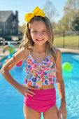 Hot Pink Rainbow Leopard Knot Top Tankini Swimsuit