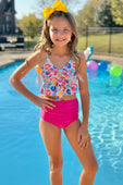 Hot Pink Rainbow Leopard Knot Top Tankini Swimsuit