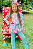 Santa Festival Of Trees Top with Plaid Ruffle Pants Set