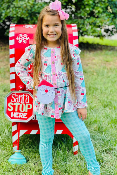 Santa Festival Of Trees Top with Plaid Ruffle Pants Set