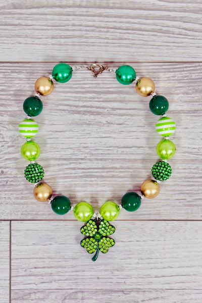 Gold & Green Shamrock Shimmer Bubblegum Necklace