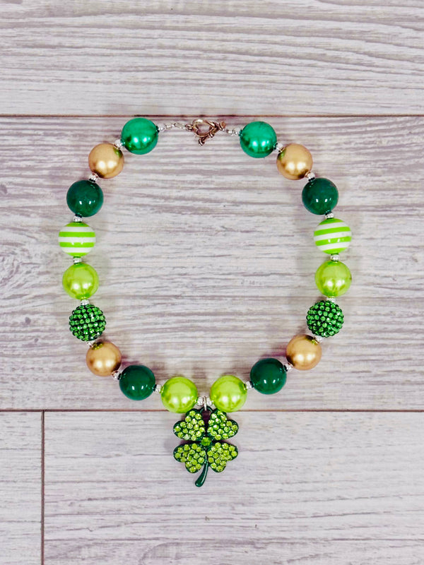 Gold & Green Shamrock Shimmer Bubblegum Necklace