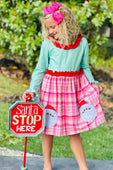 Pink Plaid & Green Santa Claus Frill Dress