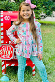 Santa Festival Of Trees Top with Plaid Ruffle Pants Set