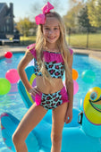 Blue Razz Leopard Ruffle Bikini Swimsuit