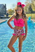 Hot Pink & Blush Pink Leopard Ruffle Bikini Swimsuit