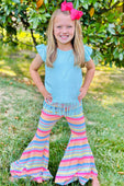 RG™ Blue Sunset Sherbet Stripes Fringe Bell Bottom Pants Set