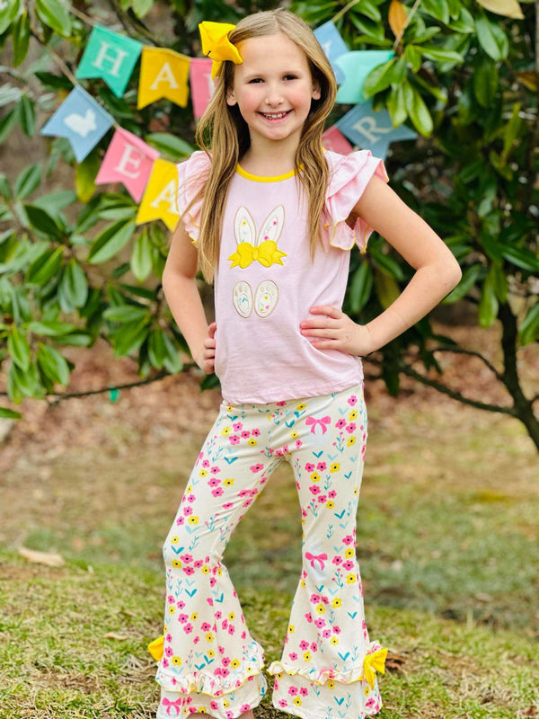 Pink & Sunny Floral Bunny Ruffle Pants Set