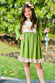 Green Christmas Nativity Ruffle Dress