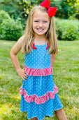 Red White & Blue Polka Dot Ruffle Dress