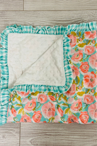 Mint & Pink Floral Minky Blanket