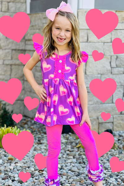 Neon Hearts Ruffle Leggings Set